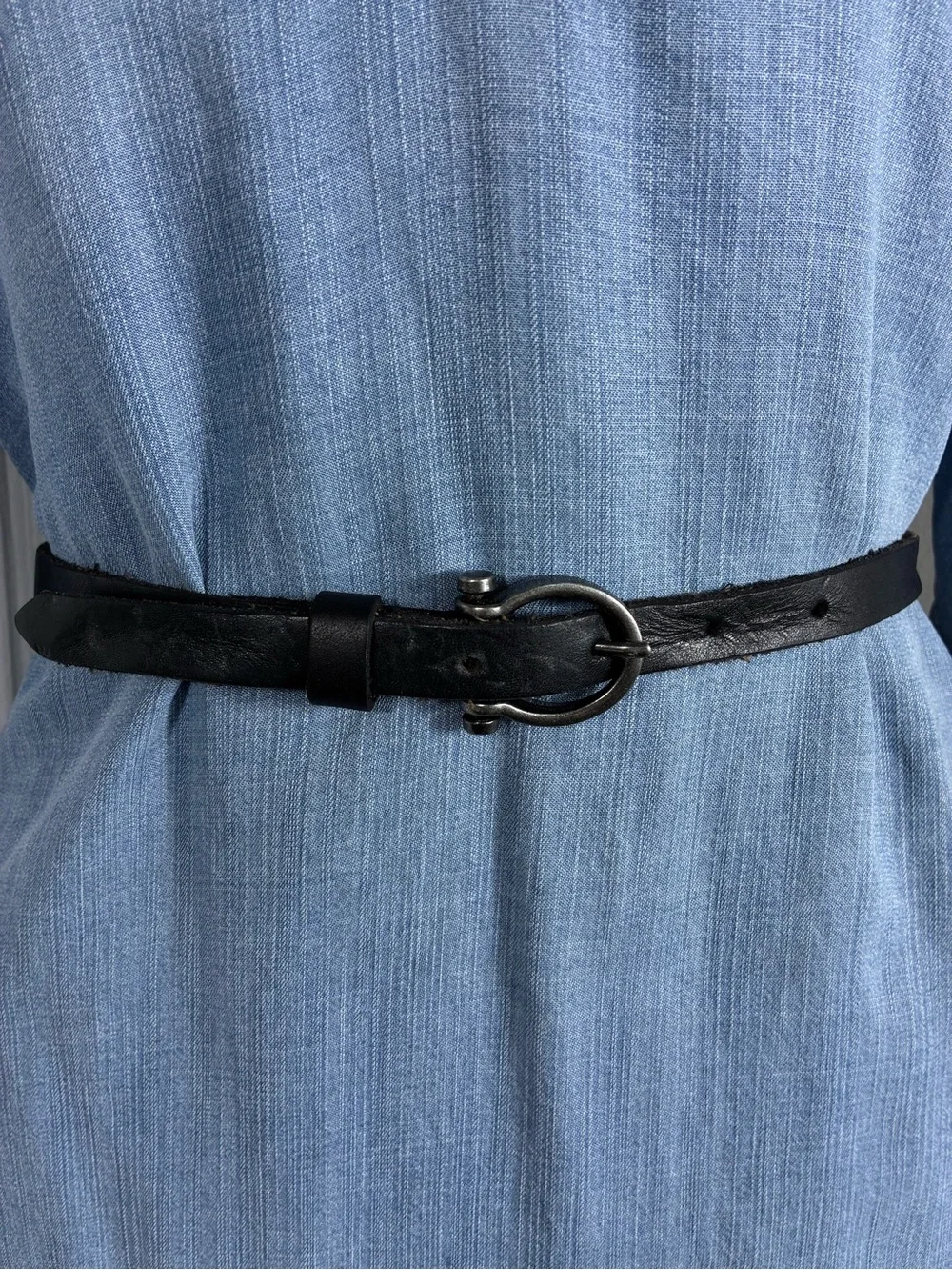 BDG Womens belt Black genuine Leather with gray hardware